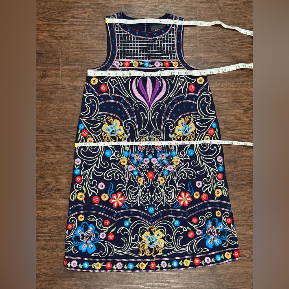 Anthropologie Maeve Womens Kira Navy Floral Embroidered Tunic Dress Size 0 - Picture 8 of 16